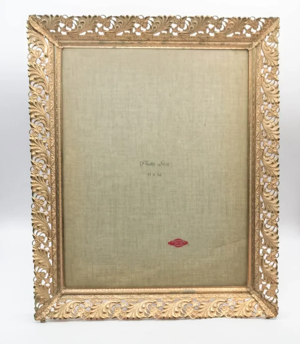 VTG Gold Metal Filigree Picture Frame 11x14 Mid Century Hollywood Regency